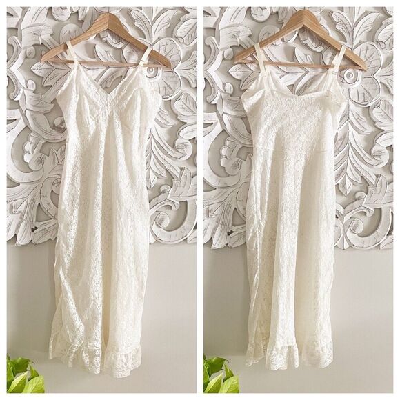 American Vintage Other - Vintage 50s BEAUTY Dress SLIP Nylon FULL IVORY LACE Lace 32 34 XS S Lingerie